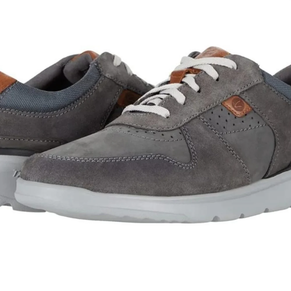 Clarks Gray Suede Sneakers with White Accents - Picture 2 of 4